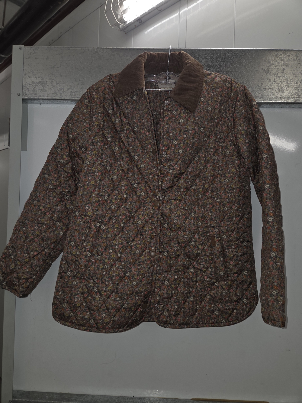 Brixton Brown Quilted Floral Puffer Jacket with Corduroy Collar